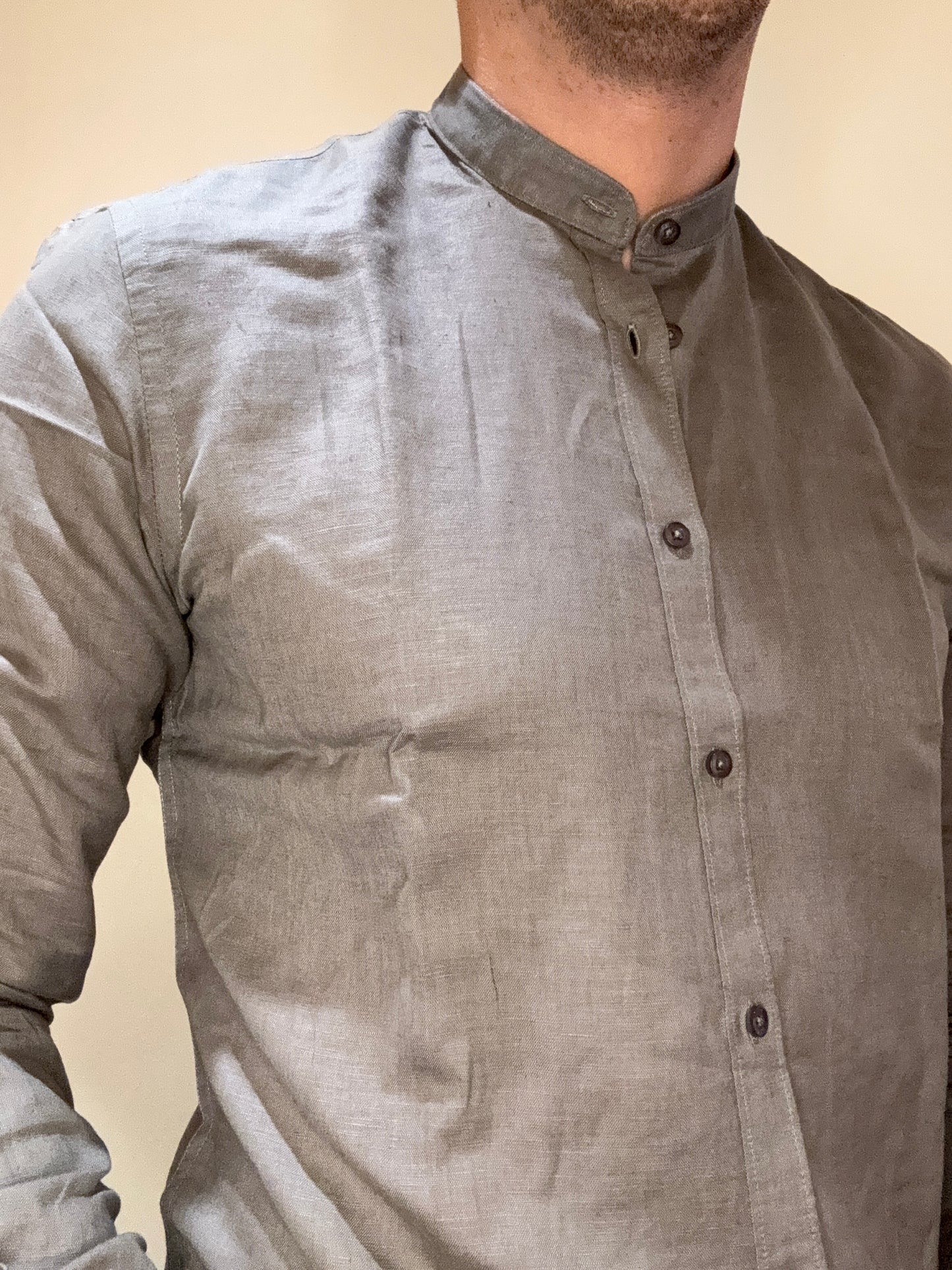 CAMICIA OVER-D LINO COREANA VERDE MILITARE C25