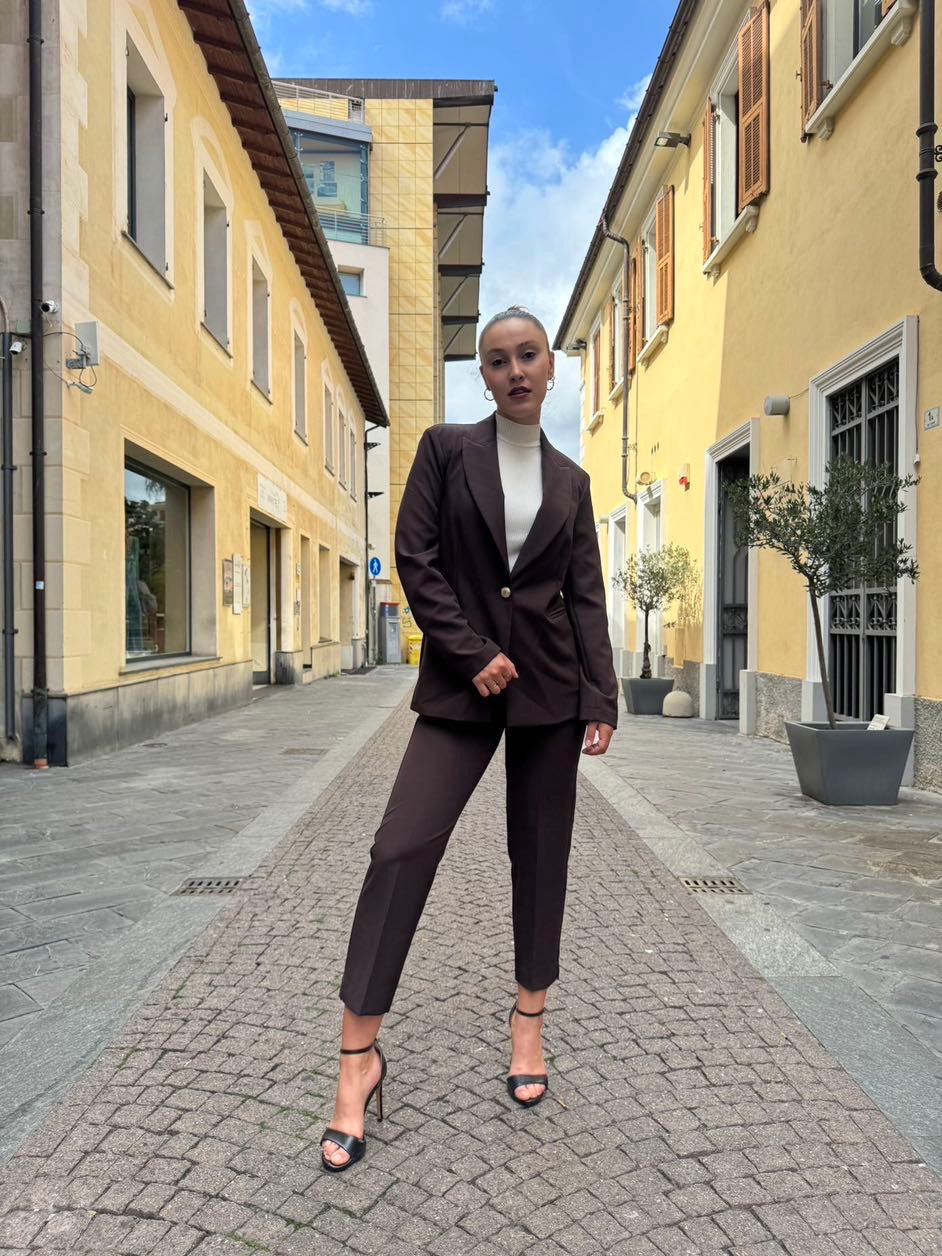 MARYLEY Tailleur giacca slim fit + pantalone coffee MARYLEY