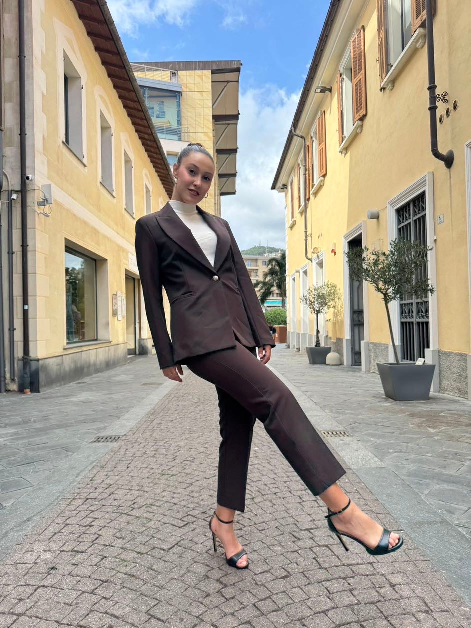 MARYLEY Tailleur giacca slim fit + pantalone coffee MARYLEY