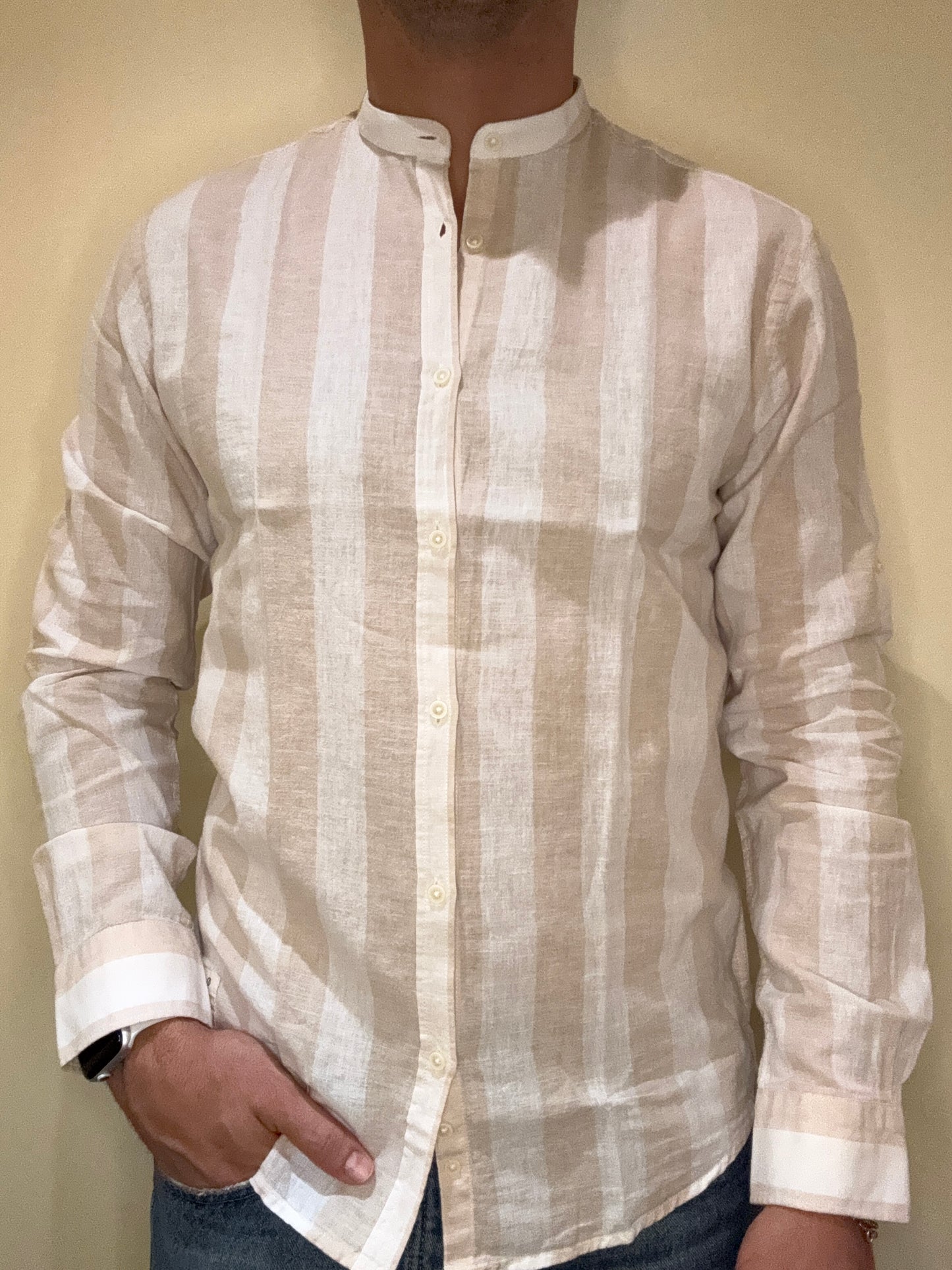 CAMICIA OVER-D COREANA RIGA GREIGE C15