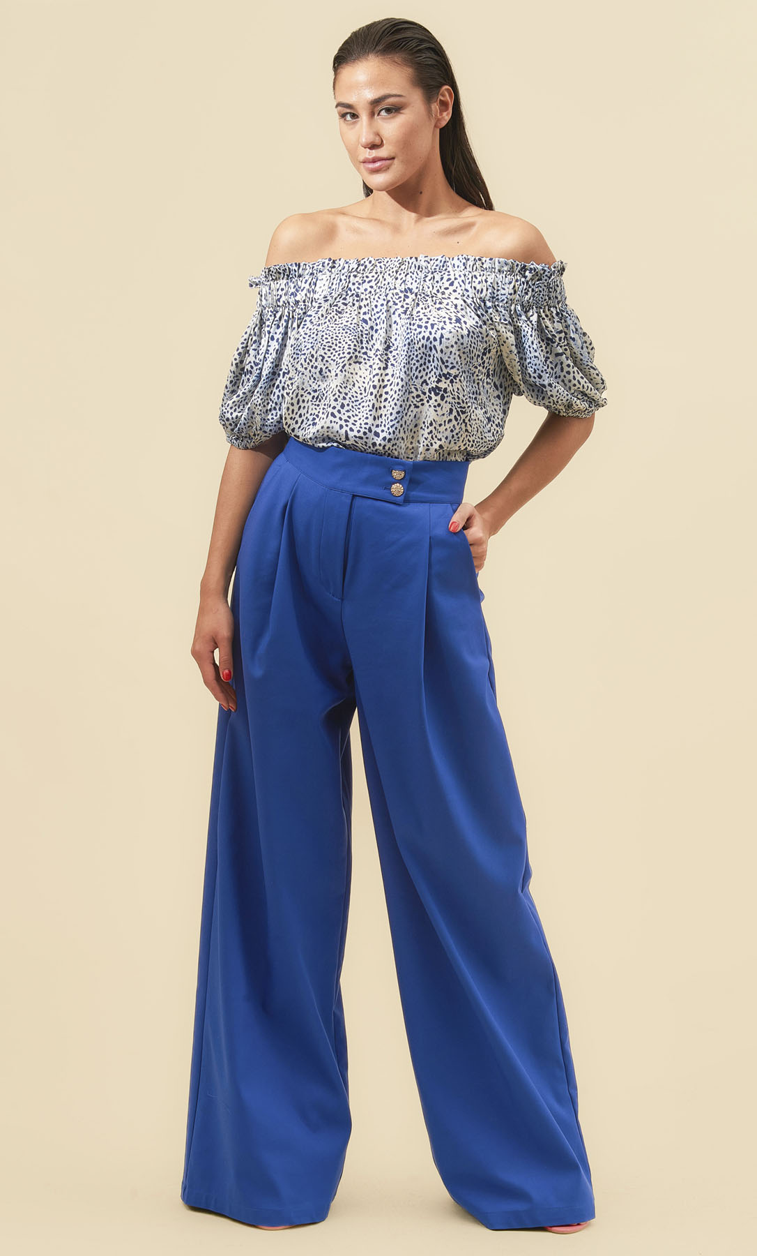 KORALLINE Blusa bluette spalle scoperte in stampa leopardo KORALLINE