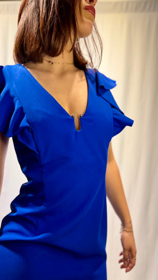 KORALLINE Abito bluette con dettaglio oro e alette KORALLINE