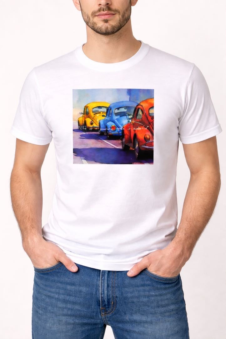 DROPIN T-shirt bianca con stampa macchine DROPIN