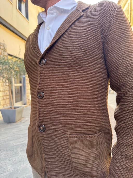 OVER-D Giacca cardigan con tre bottoni tabacco OVER-D