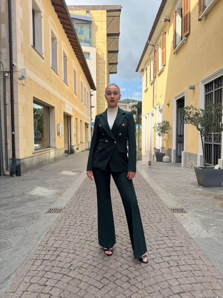 MARYLEY Tailleur giacca doppio petto + pantalone palazzo verde Gucci MARYLEY