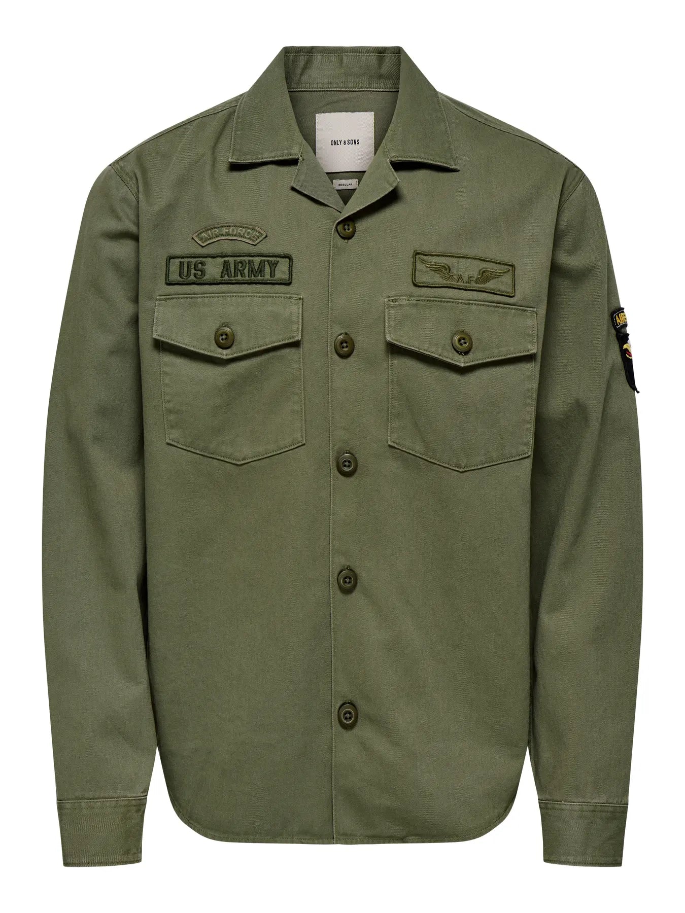 CAMICIA SPORTIVA CON PATCH MILITARI VERDE OLIVA ALBERTO 22034991 ONLY&SONS