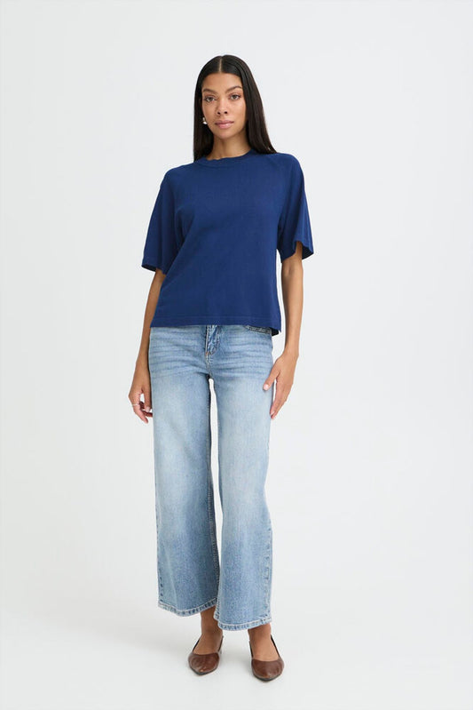 B.YOUNG Maglia girocollo blu con manica corta
