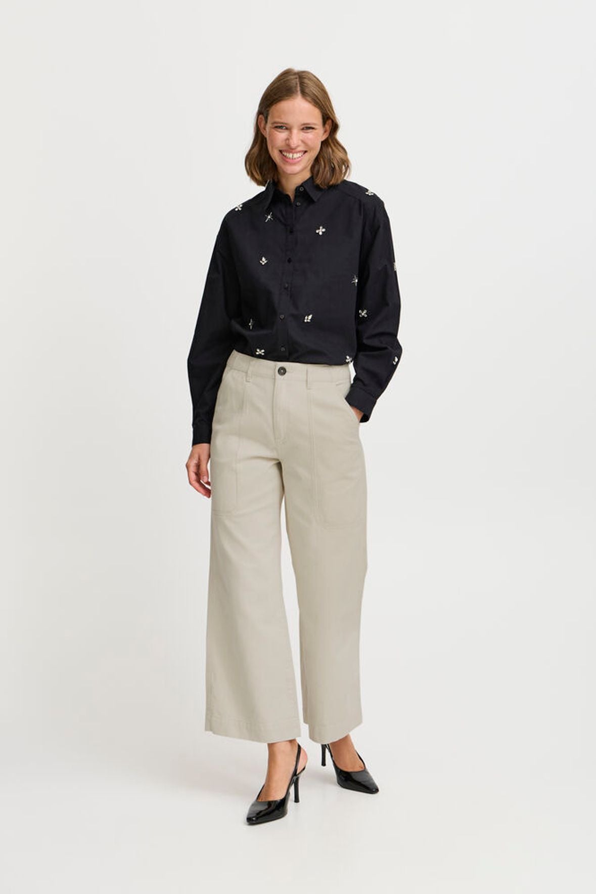 B.YOUNG Pantalone palazzo panna
