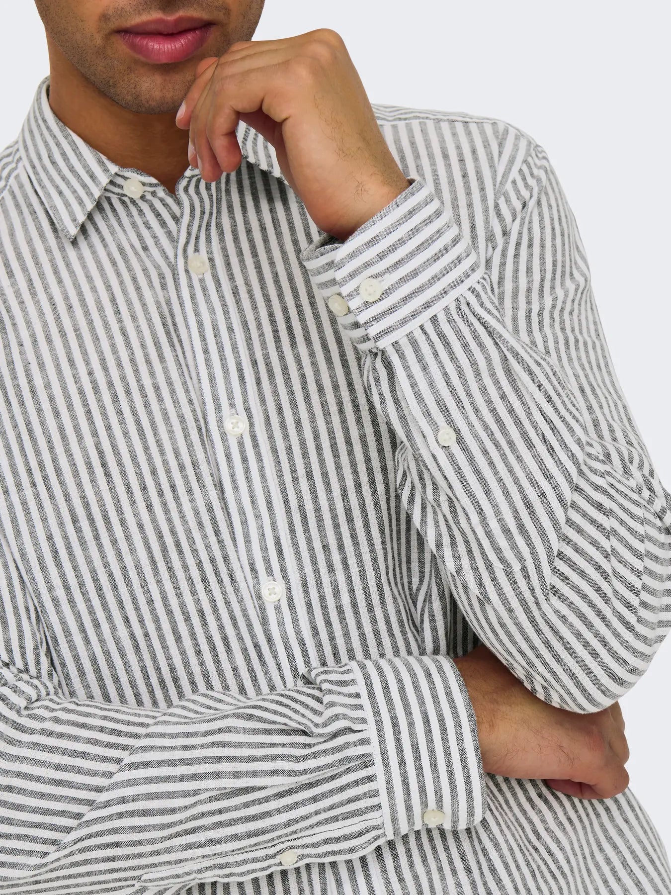 CAMICIA ONLY&SONS MISTO LINO A RIGHE BLU 22026601