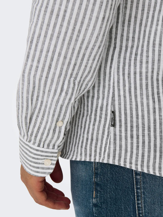 CAMICIA ONLY&SONS MISTO LINO A RIGHE BLU 22026601 ONLY&SONS