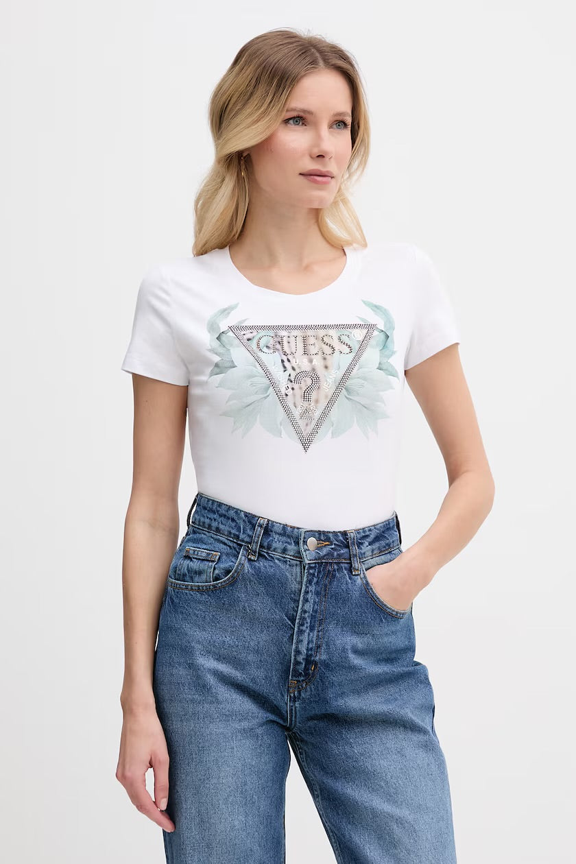 GUESS T-shirt bianca con logo floreale GUESS