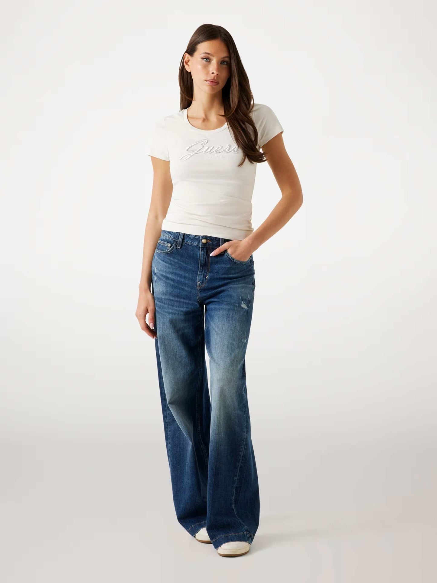 GUESS T-shirt logo ricamato bianca GUESS