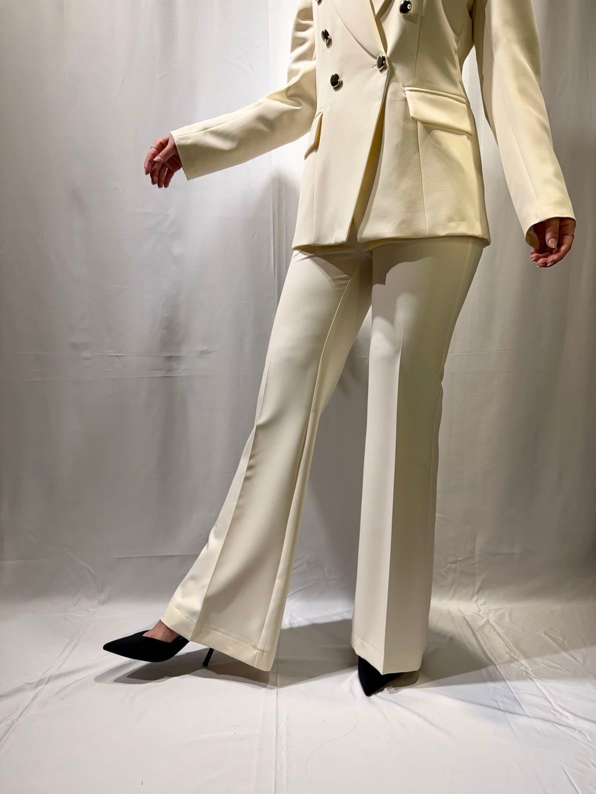 MARYLEY Tailleur giacca doppio petto + pantalone palazzo Panna MARYLEY