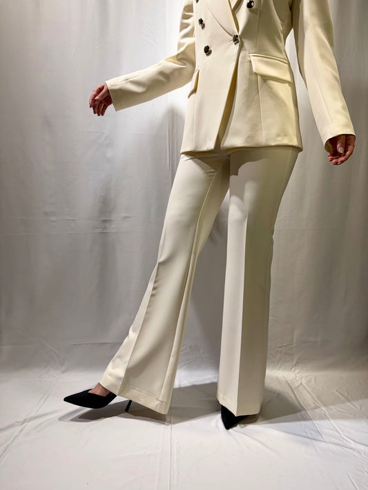 MARYLEY Tailleur giacca doppio petto + pantalone palazzo Panna MARYLEY