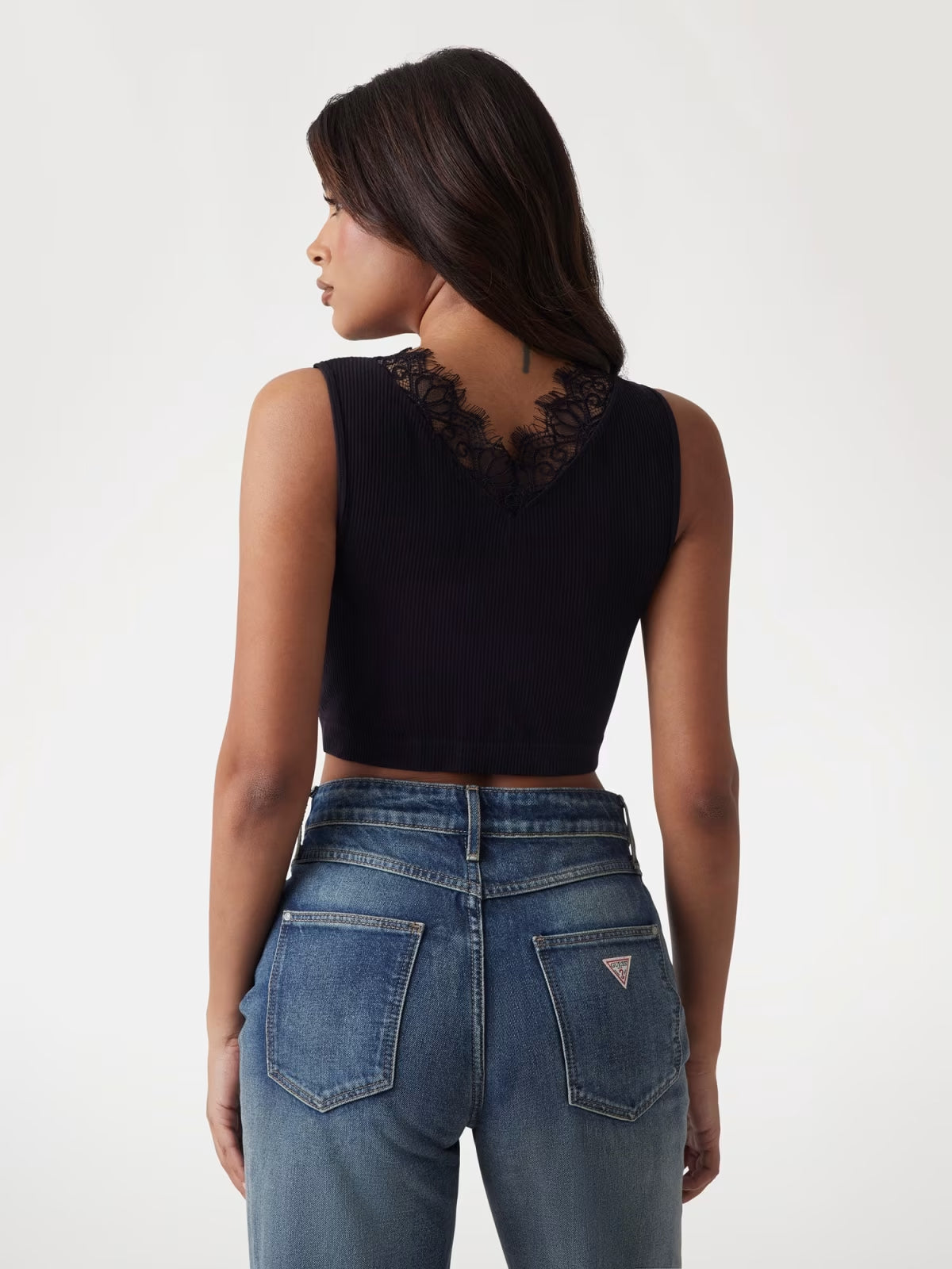 TOP GUESS NERO CON PIZZO W5GZ09