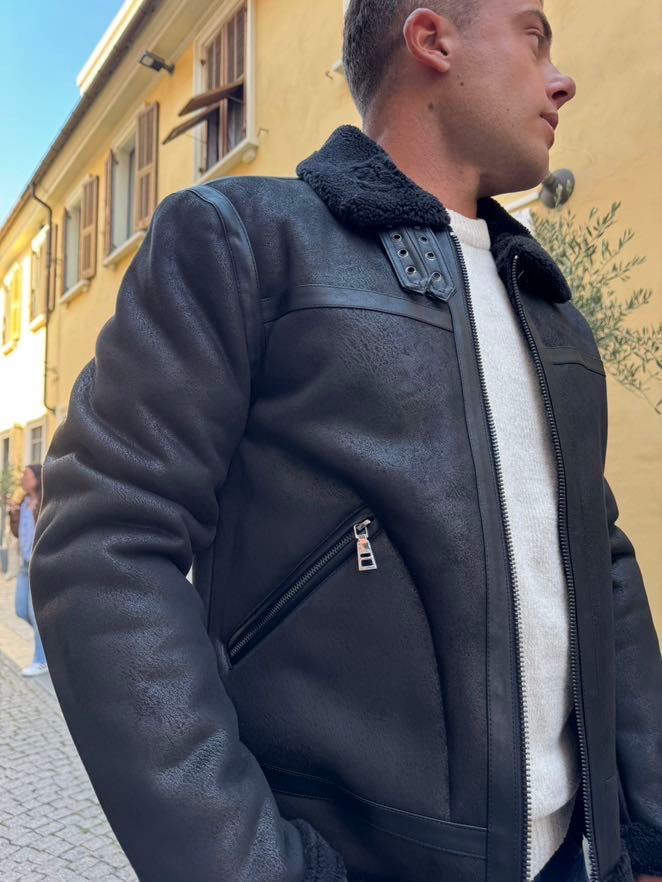 OVER-D Giubbono eco-montone nero OVER-D