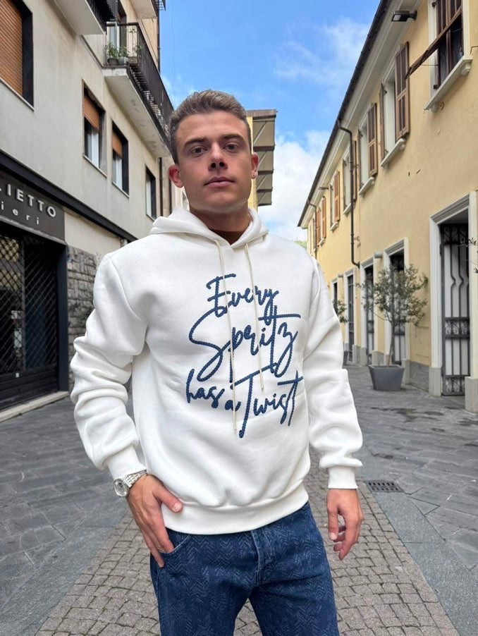 OVER-D Felpa con cappuccio felpata con stampa panna