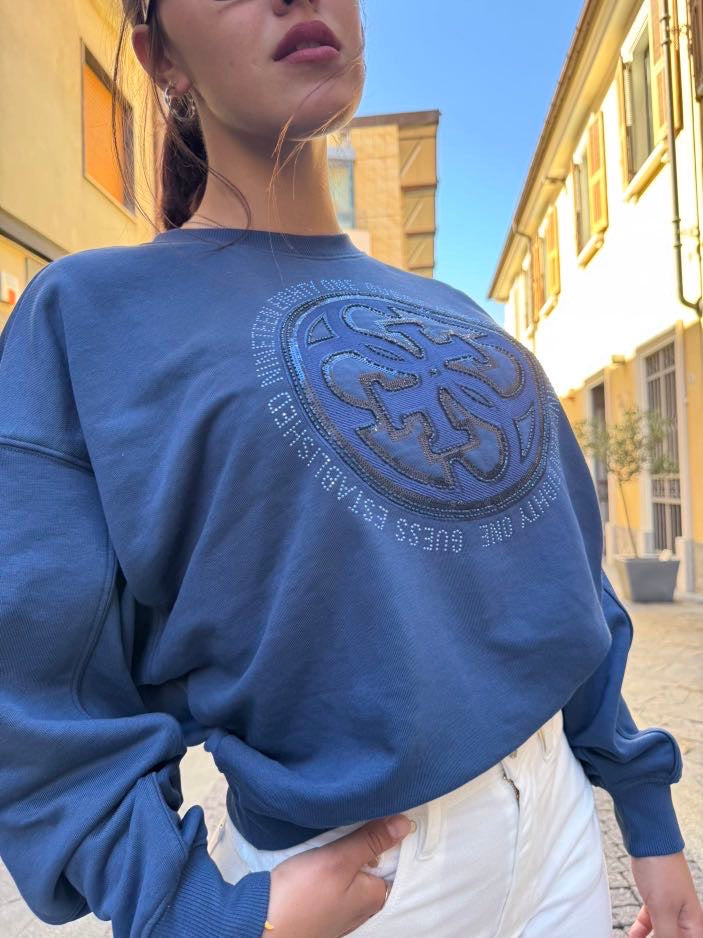 GUESS Felpa girocollo con logo in rilievo blu GUESS