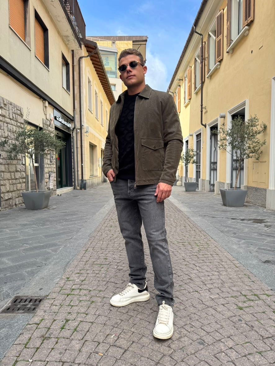 OVER-D Giubbino in ecopelle foderato con colletto e zip verde OVER-D