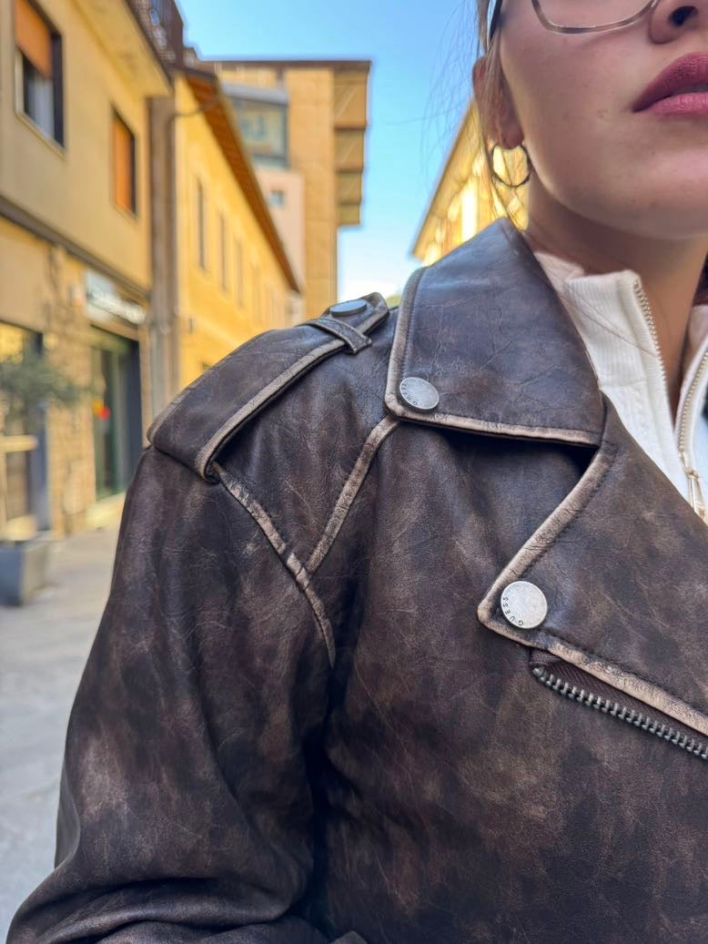 GUESS Giacca in similpelle Charlene biker espresso brown OVER-D