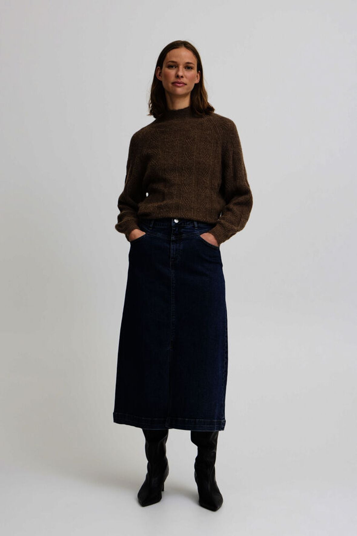 B.YOUNG Gonna lunga in denim blu scuro 20815186