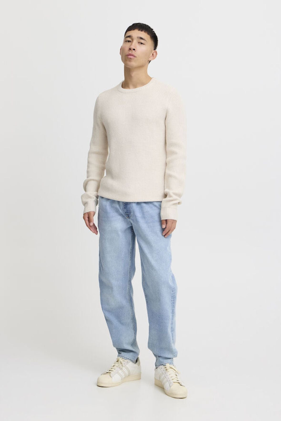 BLEND Maglione girocollo a coste panna BLEND