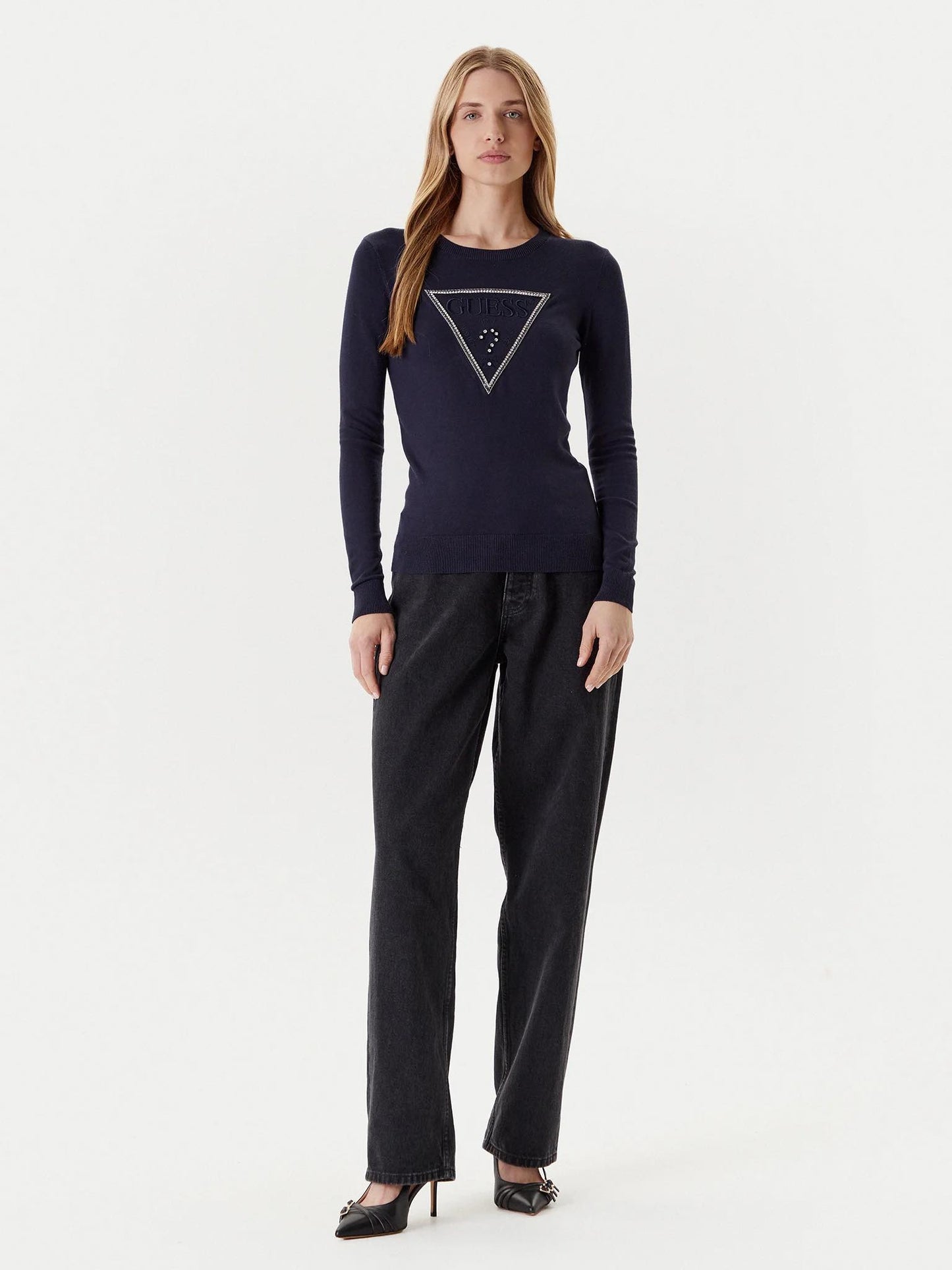 GUESS Maglione girocollo logo triangolo bianco GUESS