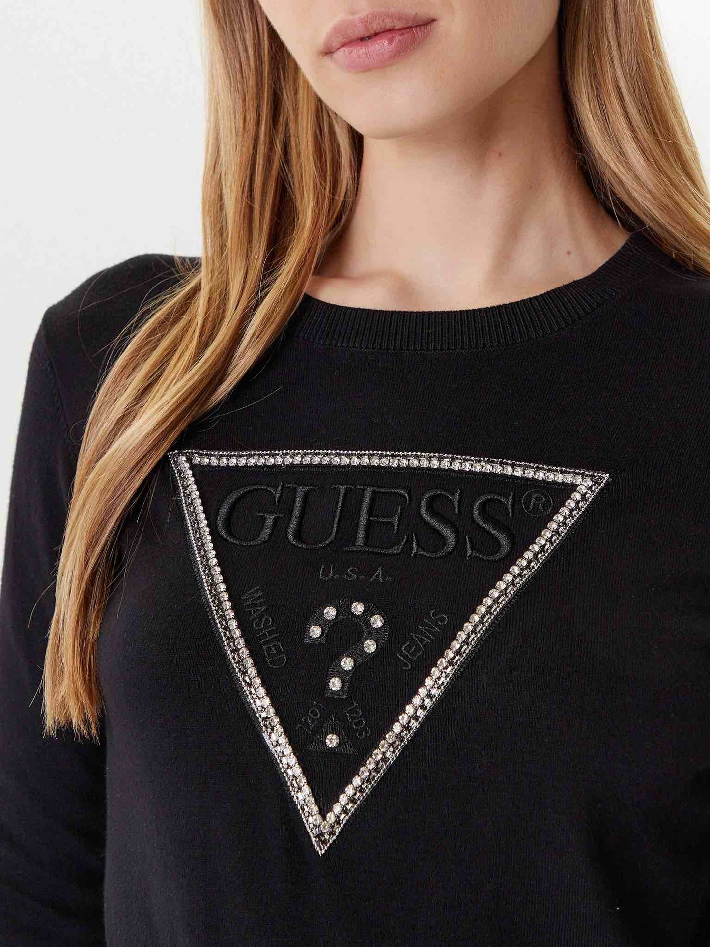 GUESS Maglione girocollo logo triangolo nero GUESS