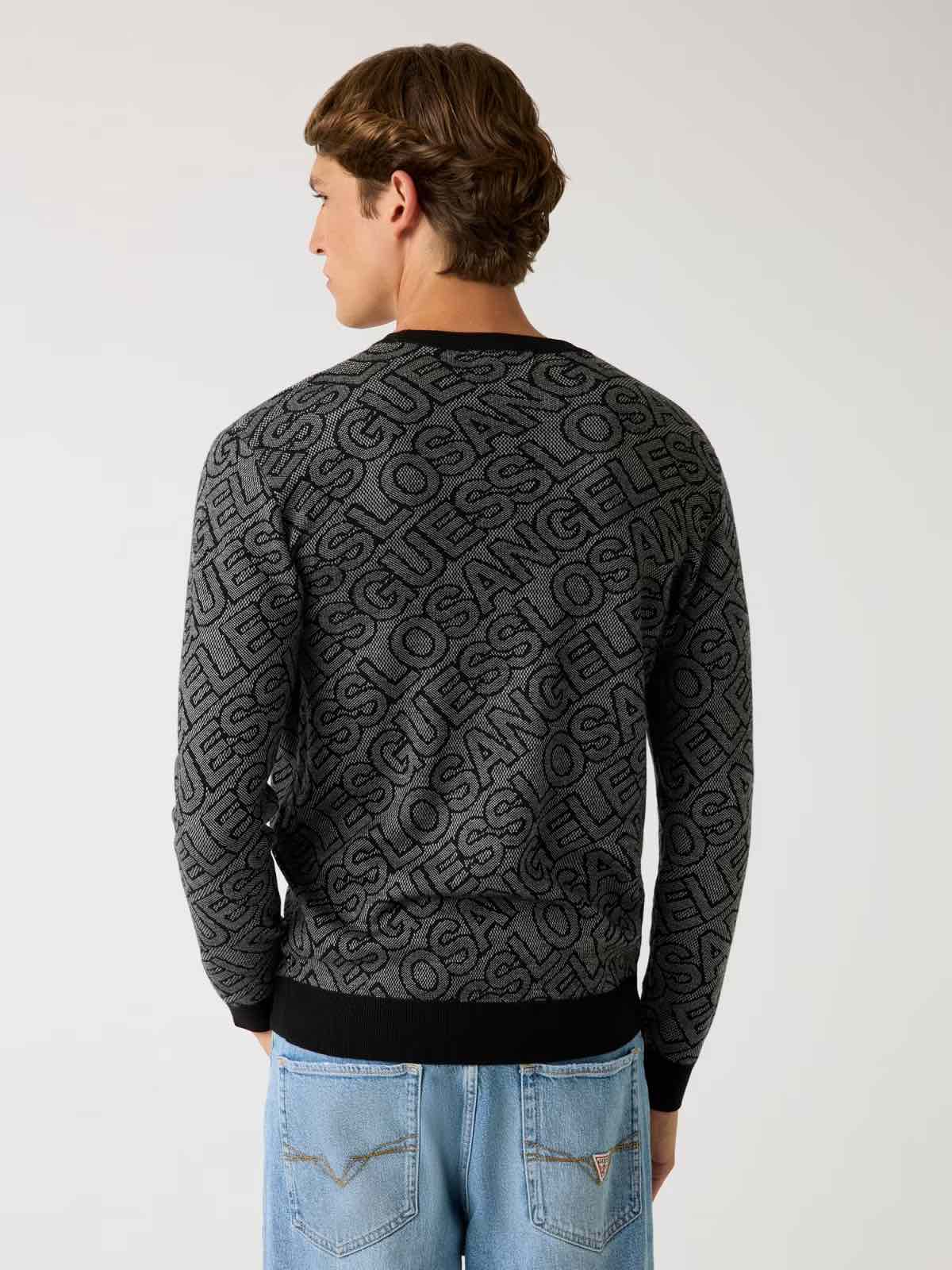 GUESS Maglione girocollo con logo nero e grigio GUESS
