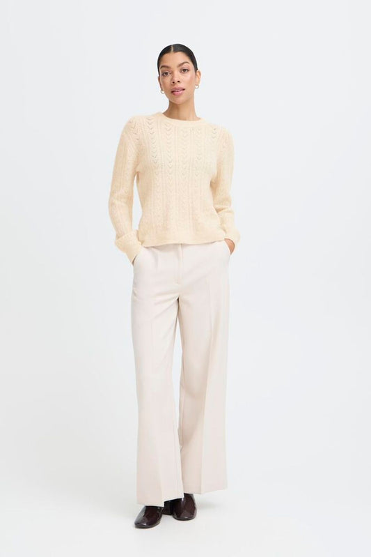 B.YOUNG Pantalone in velluto palazzo panna B.YOUNG