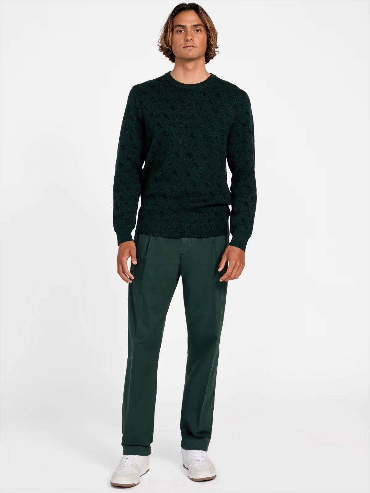 GUESS Maglione girocollo verde con logo 4g GUESS