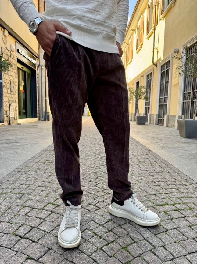 OVER-D Pantalone terepred in velluto moro a coste sottili