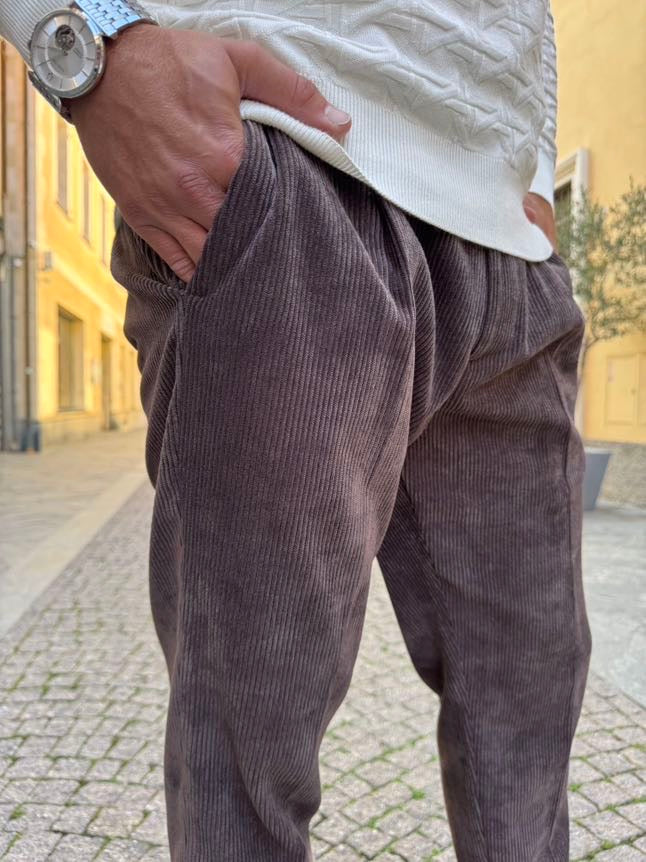OVER-D Pantalone terepred in velluto moro a coste sottili