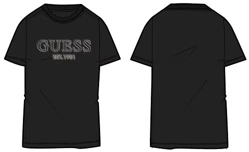 GUESS T-shirt nera con logo ricamato GUESS