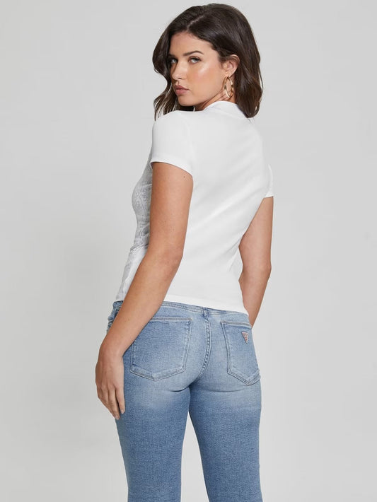GUESS T-shirt bianca con logo all-over in brillantini