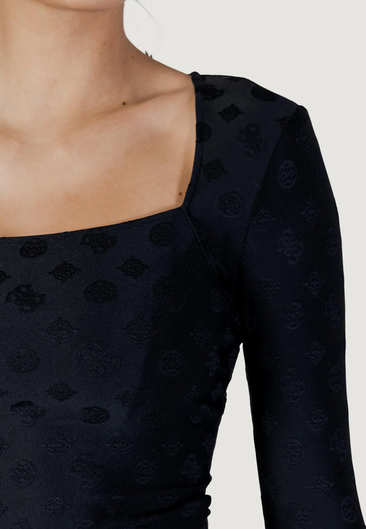 GUESS T-shirt a maniche lunghe con logo jacquard all over nera