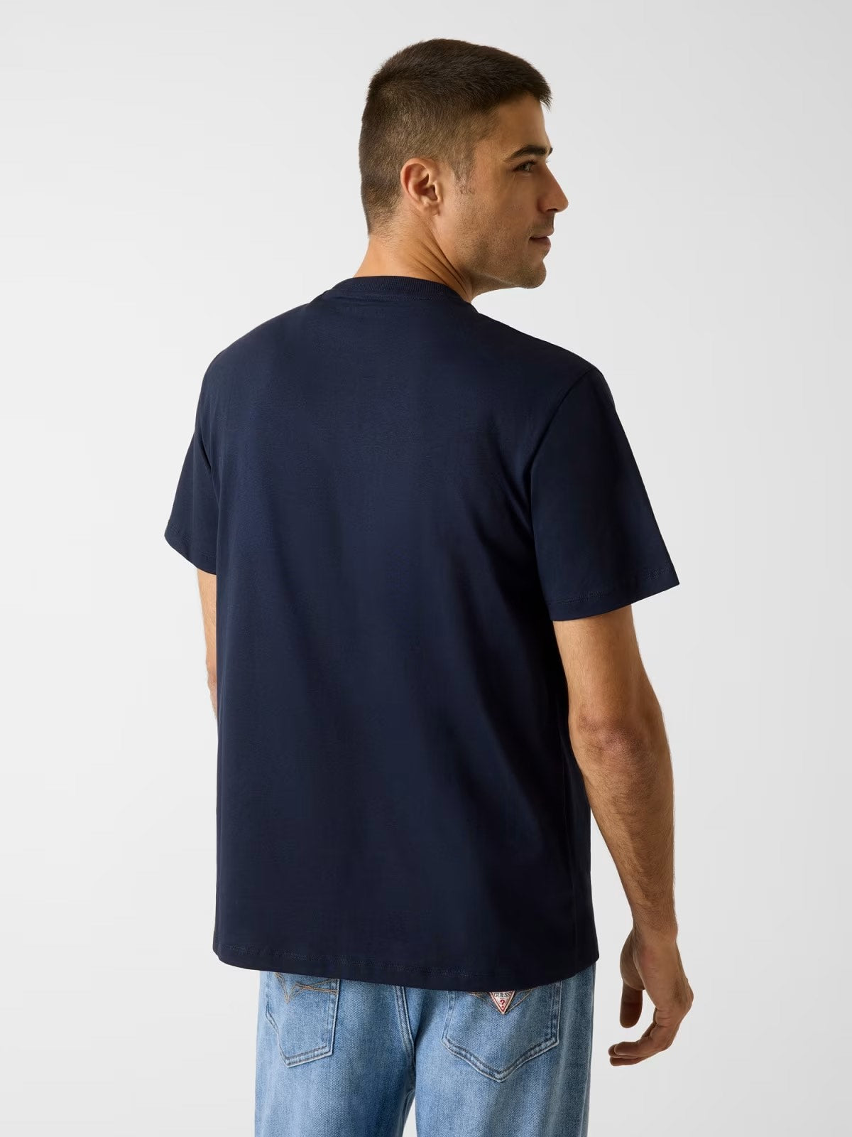 GUESS T-shirt blu con logo ricamato GUESS