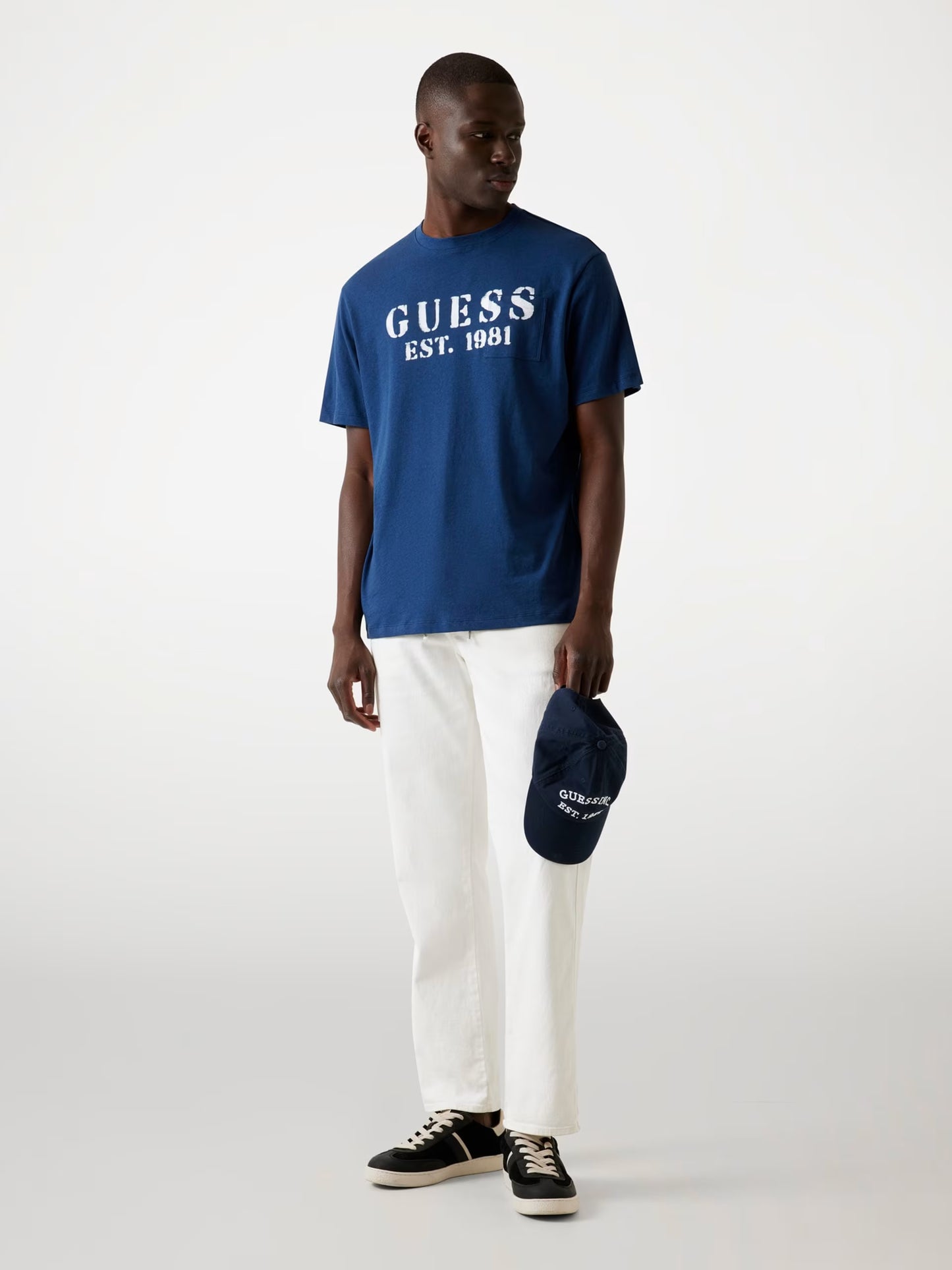 GUESS T-shirt basica con logo azzurra GUESS