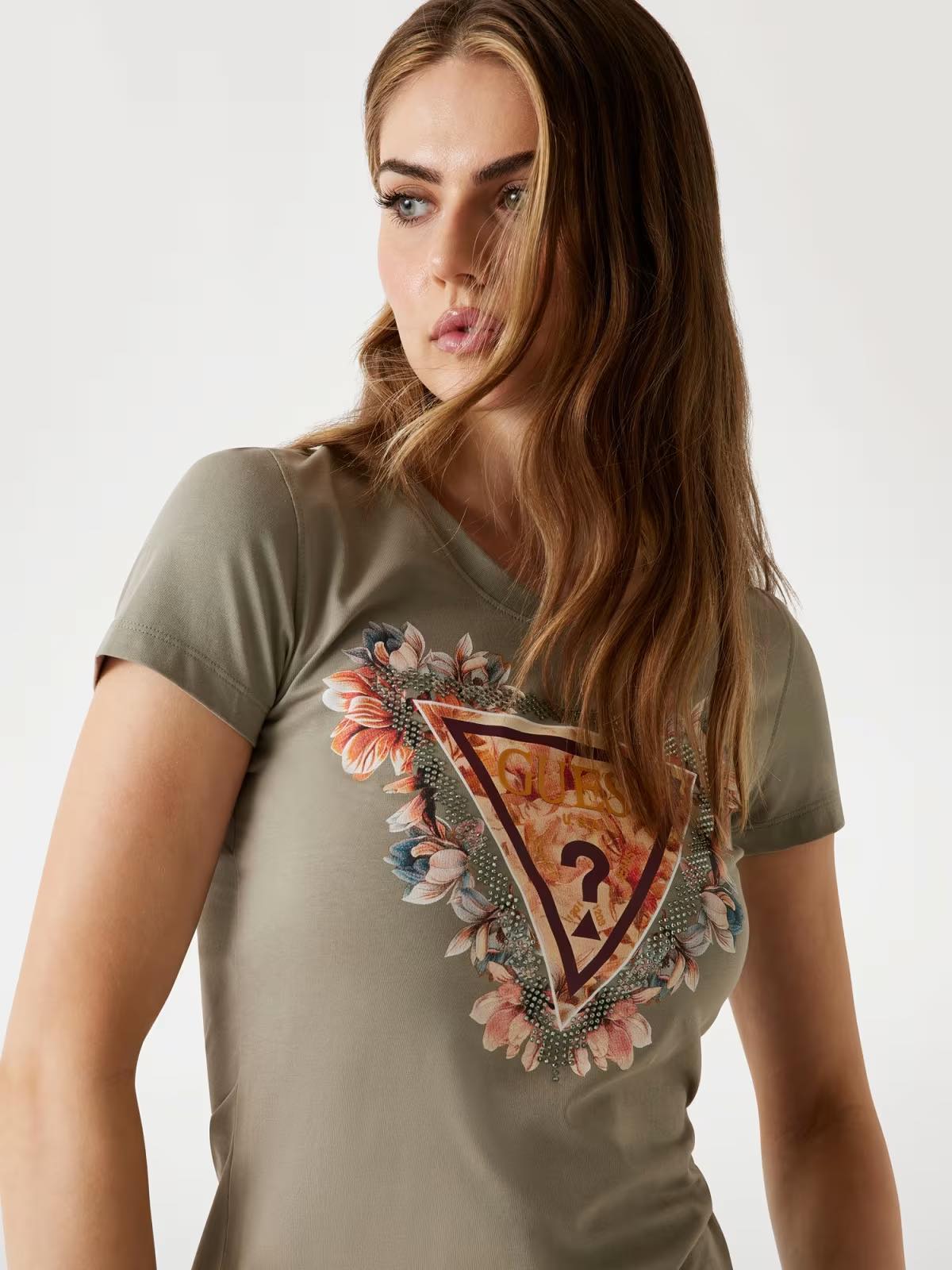 GUESS T-shirt logo triangolo floreale GUESS