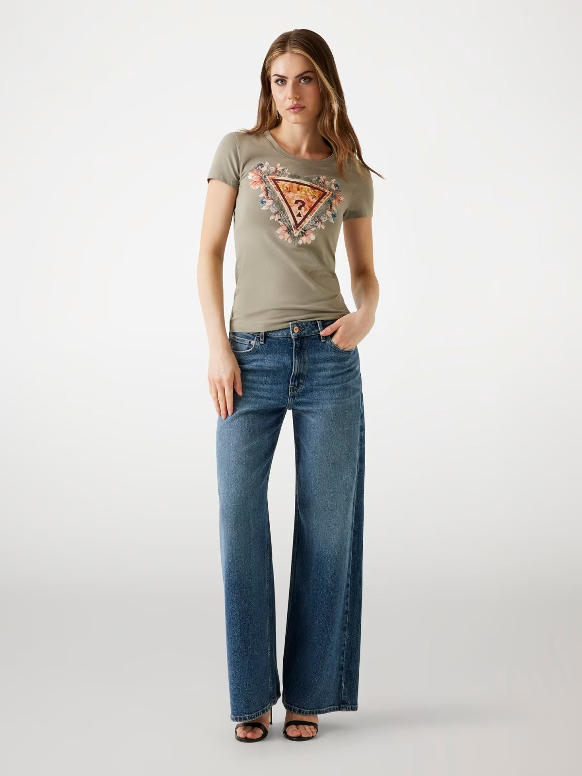 GUESS T-shirt logo triangolo floreale GUESS