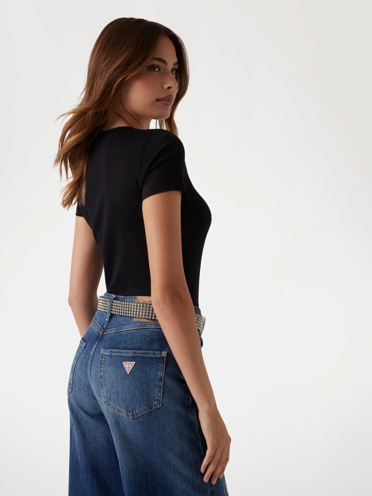 GUESS T-shirt logo strass nera GUESS