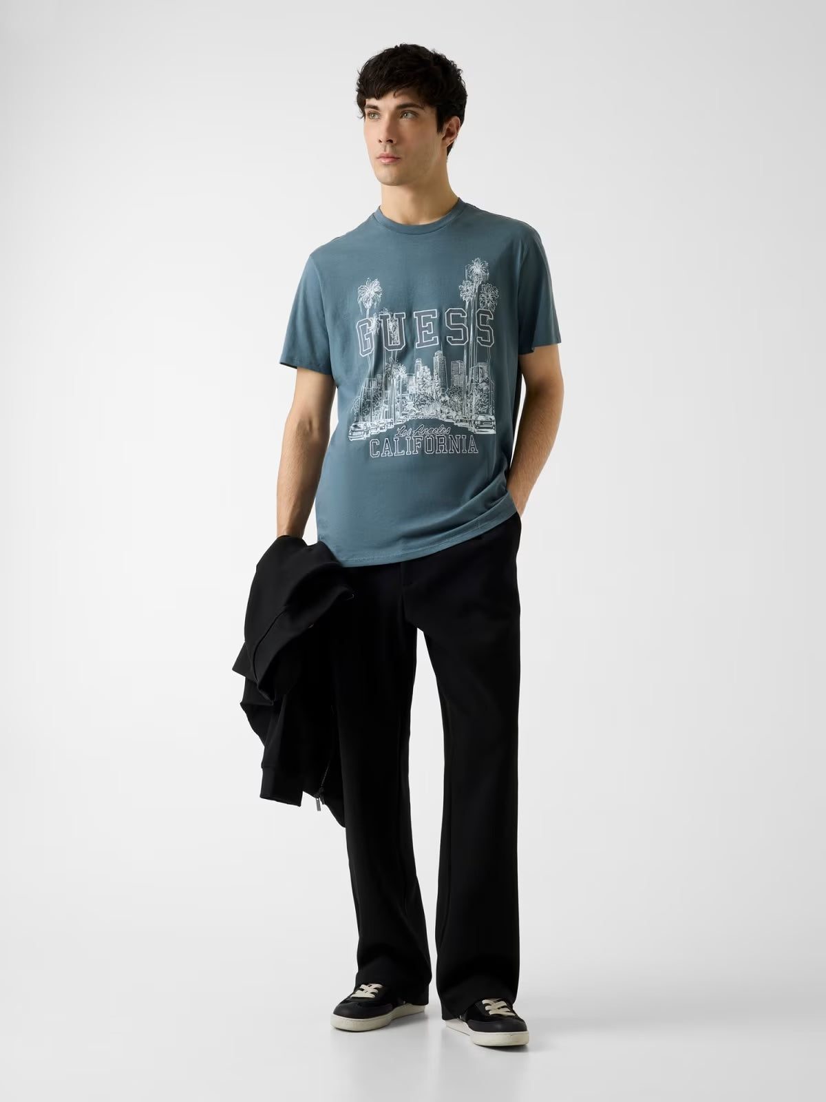 GUESS T-shirt Verde Petrolio con Stampa GUESS