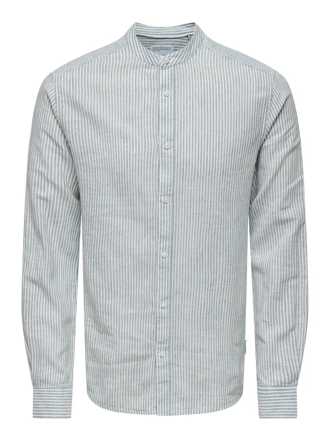 CAMICIA ONLY&SONS COREANA MISTO LINO A RIGHE VERDI 22026602