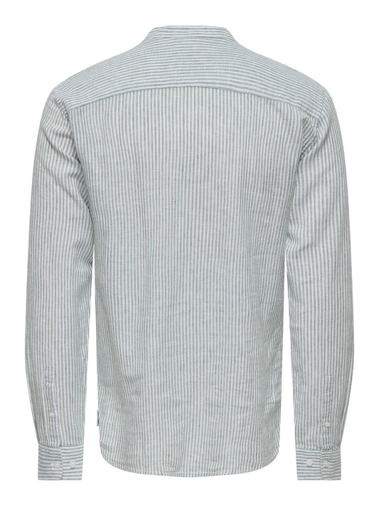 CAMICIA ONLY&SONS COREANA MISTO LINO A RIGHE VERDI 22026602 ONLY&SONS