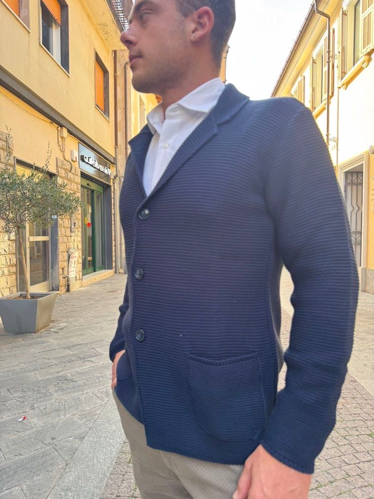 OVER-D Giacca cardigan con tre bottoni blu OVER-D