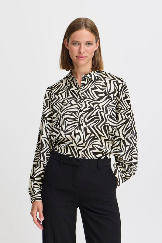 B.YOUNG Camicia fantasia geometrica bianco e nero B.YOUNG