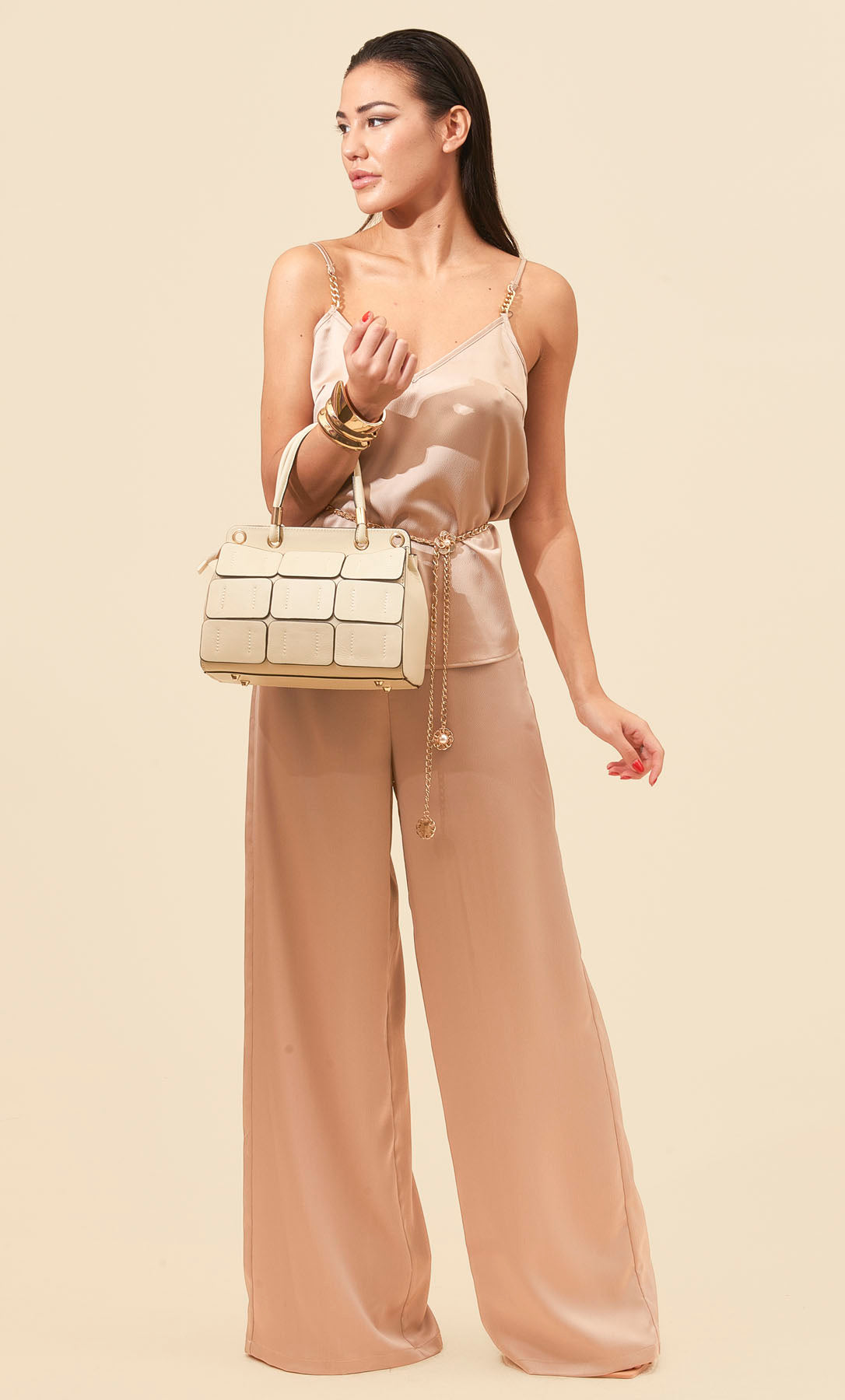 KORALLINE Top basico in raso beige KORALLINE