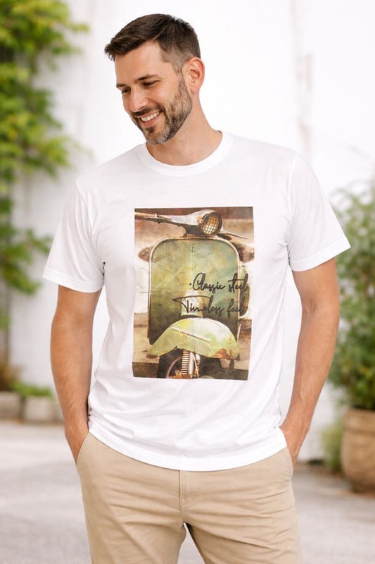 DROPIN T-shirt bianca con stampa vespa DROPIN