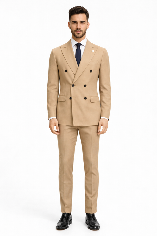 OVER-D Abito con giacca doppio petto + pantalone taglio sartoriale cammello