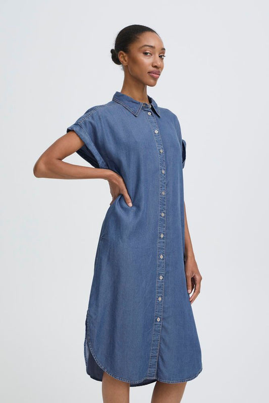 B.YOUNG Abito Camicia in Denim Manica Corta B.YOUNG